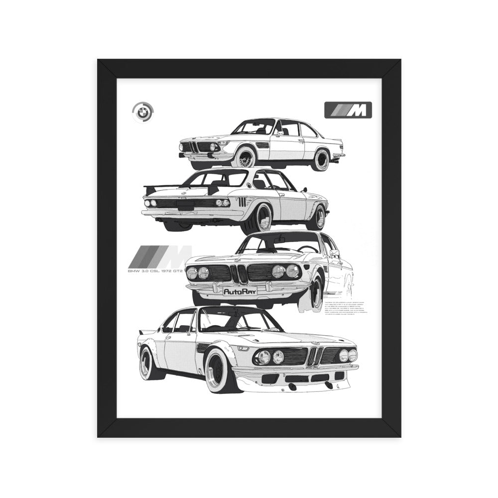 Car illustration bmw Old car Framed poster