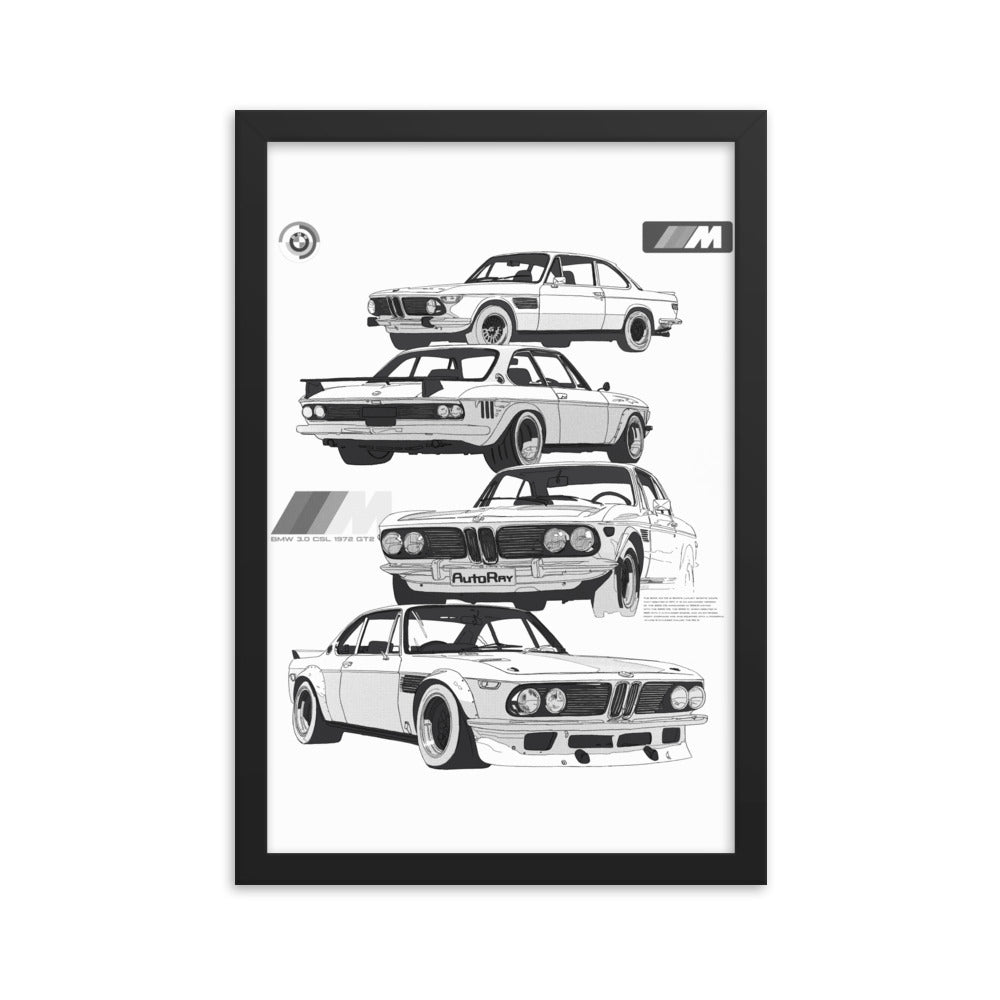 Car illustration bmw Old car Framed poster