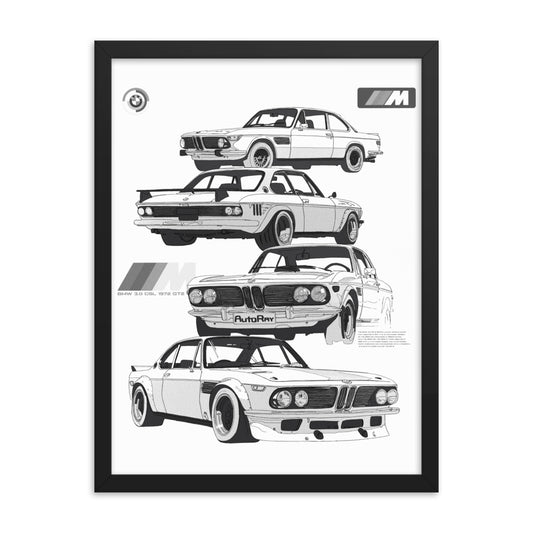 Car illustration bmw Old car Framed poster