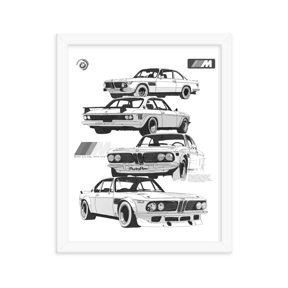 Car illustration bmw Old car Framed poster