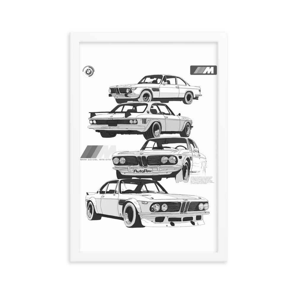 Car illustration bmw Old car Framed poster