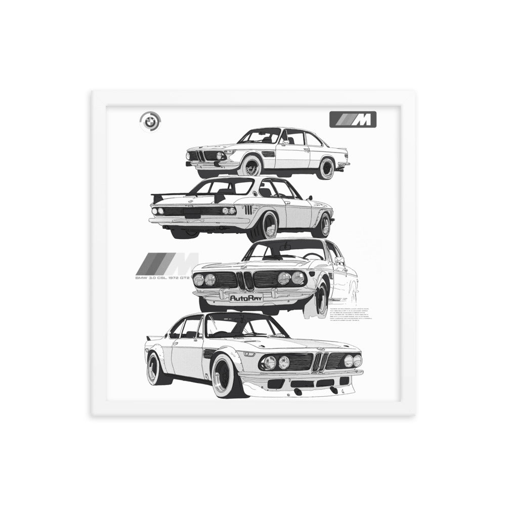 Car illustration bmw Old car Framed poster